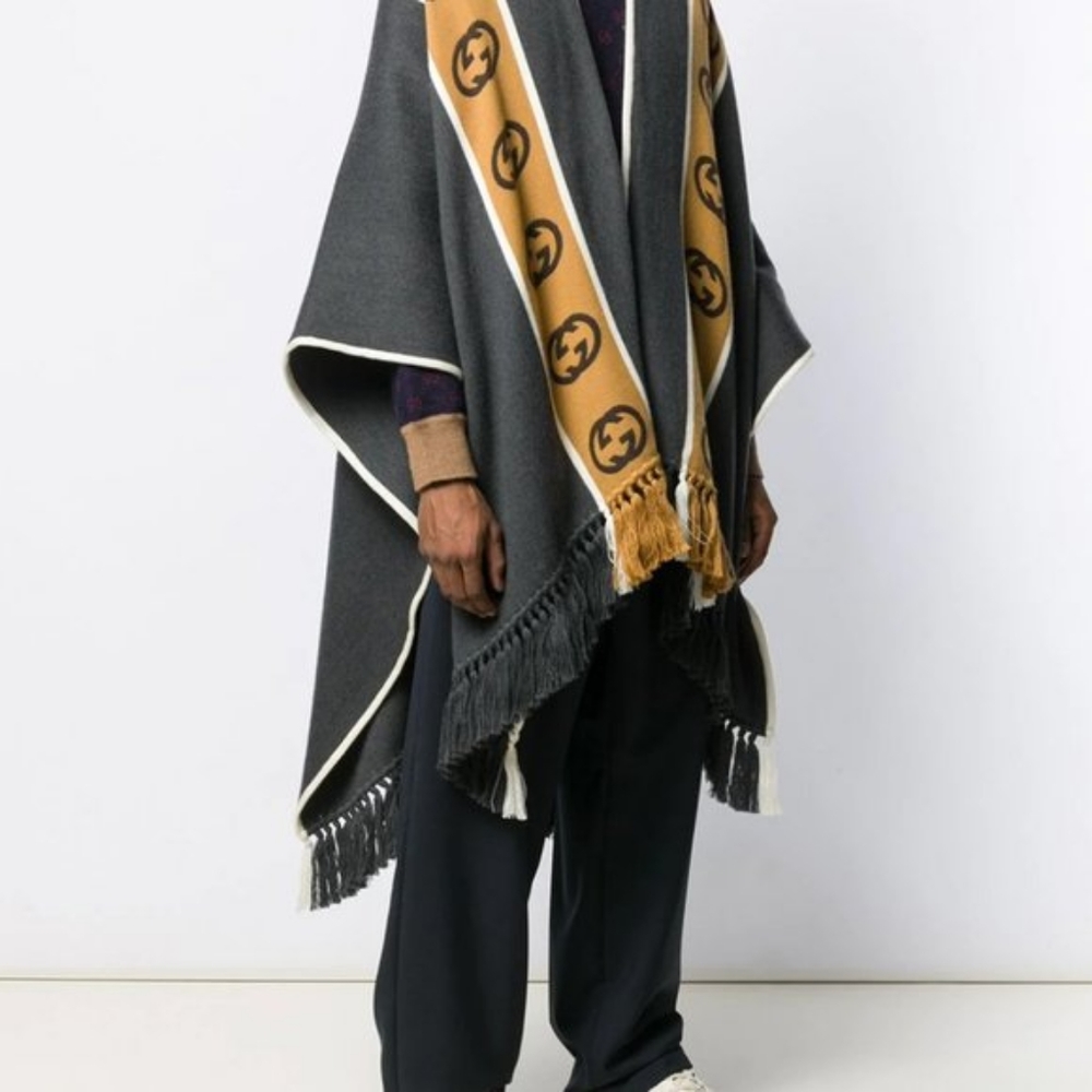 Gucci Wool poncho with Interlocking G stripe in Gr - Picture 2 of 4